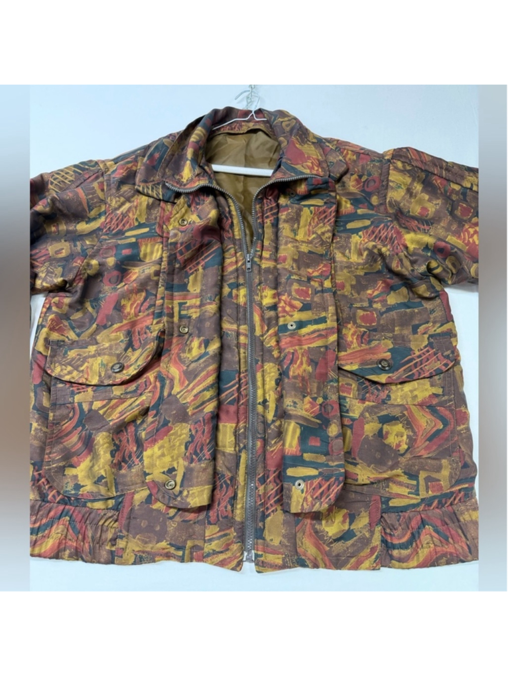 Vintage London Fog Abstract Baroque Bomber Jacket 80s 90s Earth Tone men's large - Picture 4 of 6